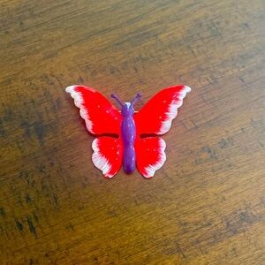 Brooch butterfly 70s red white and purple. No markings
